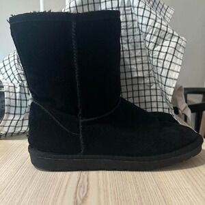 UGG Australia Black Warm Winter Fur Suede Mid-Calf Unisex Boots Flat Heel READ